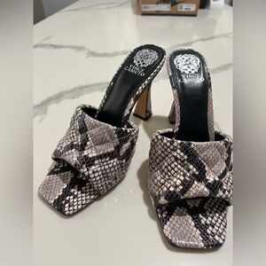 Vince Camuto Black and Cream Snake Print Heels